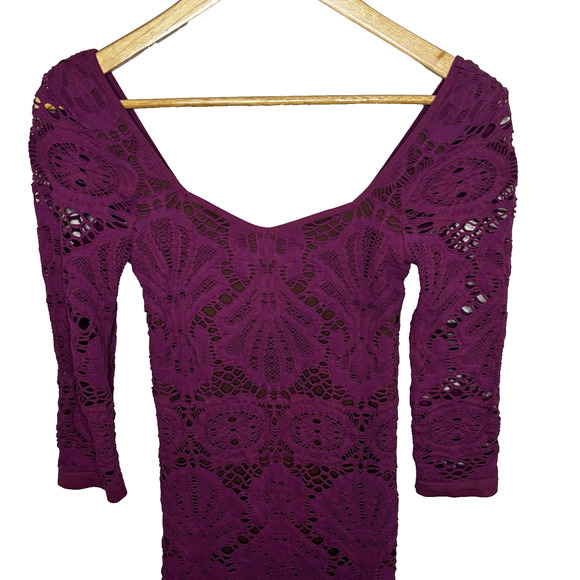 Intimately Free People Mini Dress Purple Lace Bodycon XS S Boho Festival Party - Picture 3 of 9